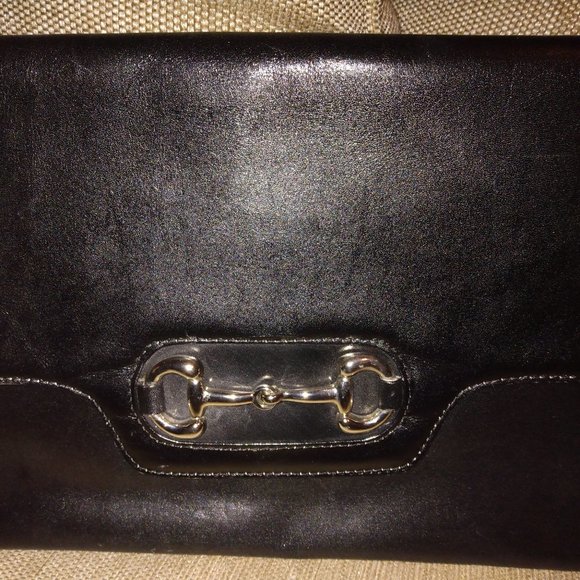 ❤️Vintage GUCCI Black Leather Horsebit Portfolio Clutch Valise Briefcase - Picture 2 of 7